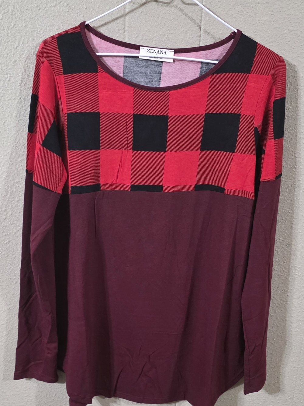 New Women’s Zenana Buffalo Plaid Red & Black Relaxed Fit Tunic Top Sz XL - Picture 3 of 5